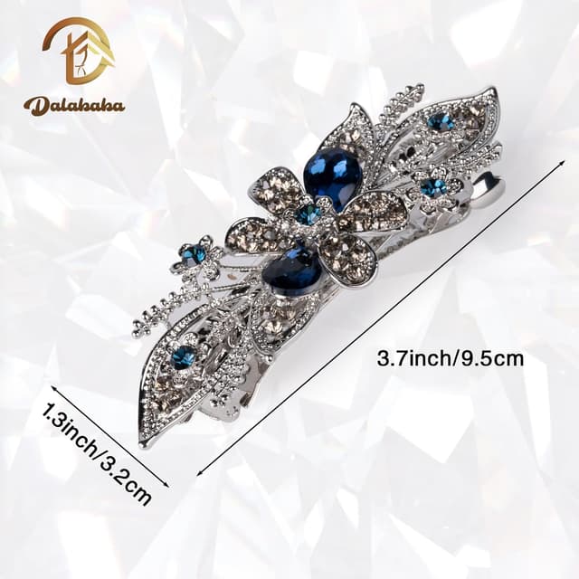 Detalle 2 de Dalababa Haarspange Blume Vintage Blau mit Strass, Clip für Damen, Frauen & Mädchen