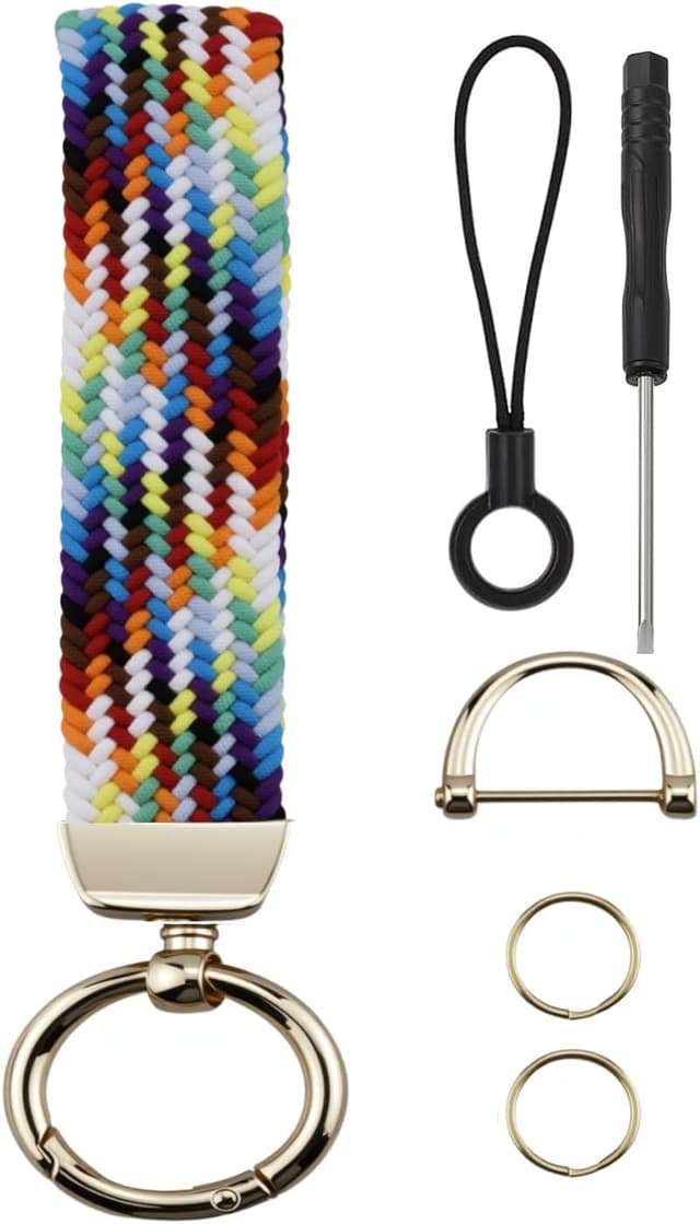 Thumbnail 6 de Elastic Wristlet Keychain – Braided Stretchy Key Chain with 2 Keyrings and D-ring for Car Keys, ID Badges