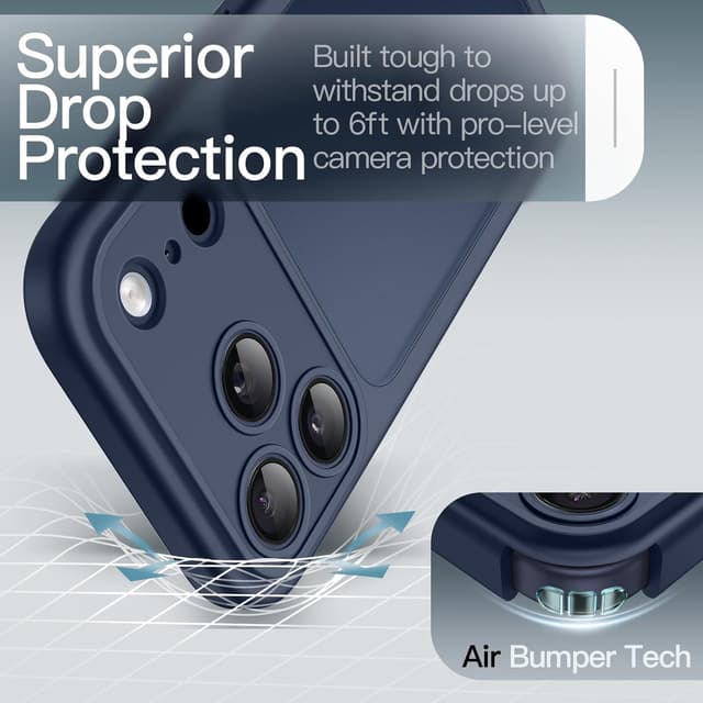 Detalle de JETech Cover Opaca Antiurto Grado Militare per iPhone 17 Pro 6,3" (blu scuro)