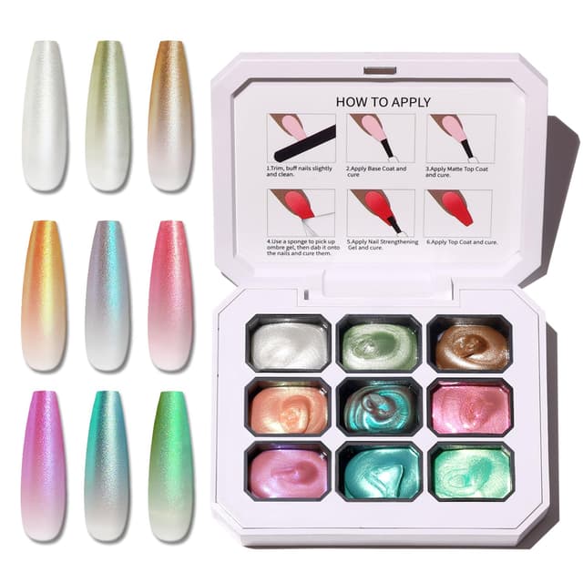 Detalle de Sponge Pat Paint Nail Gel (9-Color) for Ombre, Blending & Aurora Mermaid Chrome/Silk Satin Effects