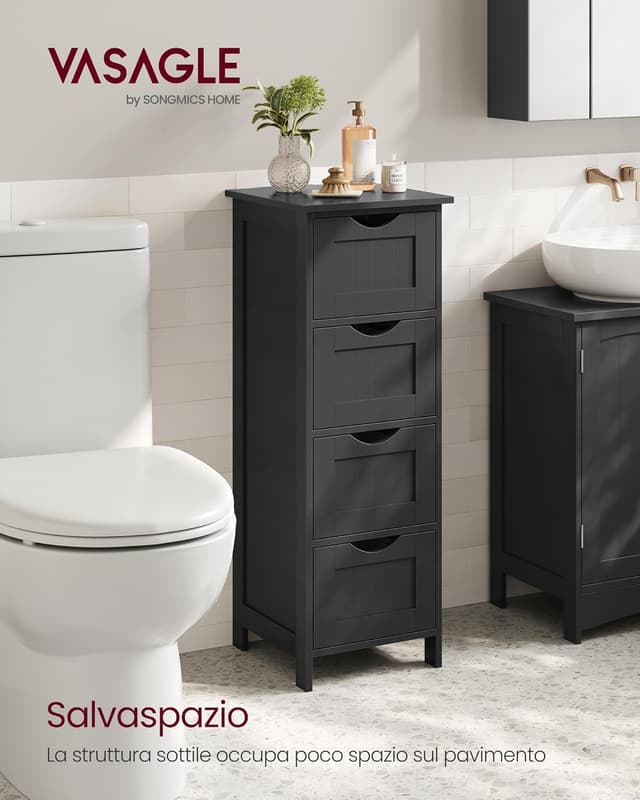 Detalle 2 de VASAGLE Mobile da Bagno LHC040B01 con 4 cassetti e stile moderno nero inchiostro, 30 x 30 x 82 cm