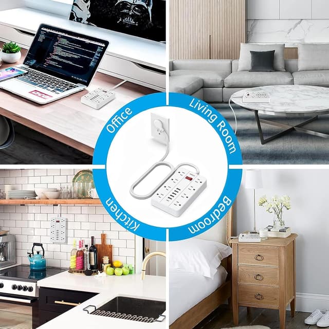 Thumbnail 6 de SMNICE Power Strip with USB (Surge Protector, 8 Outlets + 6 USB Ports including USB-C), Flat Wall-Mountable Design