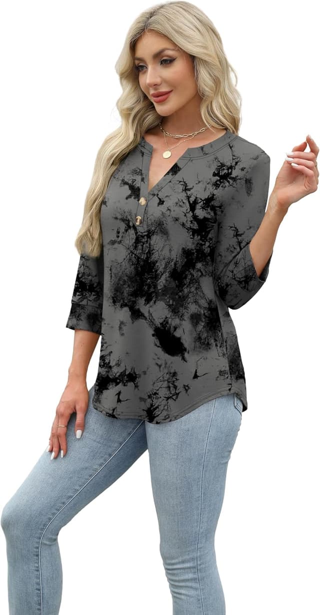 Detalle de Aokosor women’s 3/4 sleeve V-neck tunic top (office wear, curved hem)