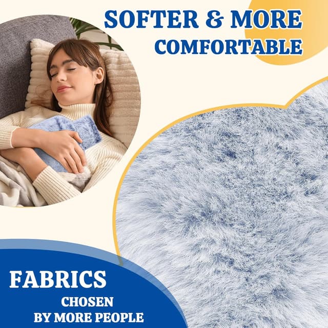 Detalle 2 de HAOCEE Wärmflasche mit Bezug (2L) – Auslaufsicher, mit Känguru-Tasche & Flausch-Bezug (Dunkelblau)