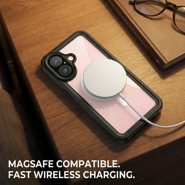 Detalle de FYHCMC iPhone 16 waterproof case with MagSafe support (black, sealed 360° cover)