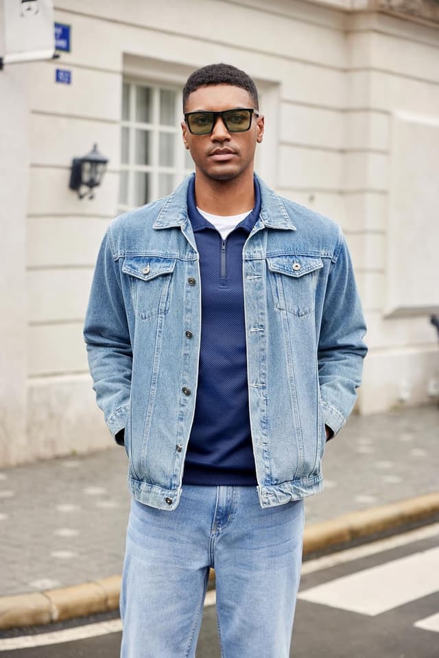 Detalle de COOFANDY Polo homme manches longues en tricot avec fermeture éclair