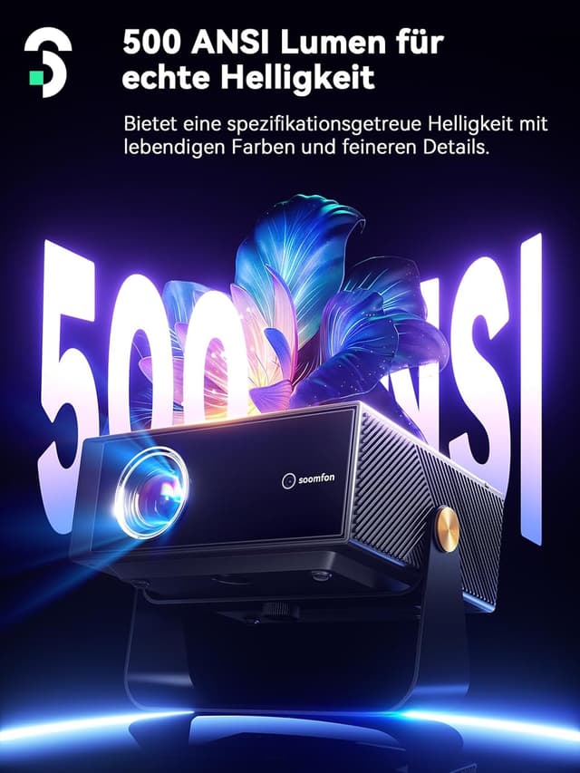 Detalle de SOOMFON Smart Beamer 4K Heimkino (SK3) – Mini-Projektor mit Autofokus, Trapezkorrektur, WiFi & Bluetooth