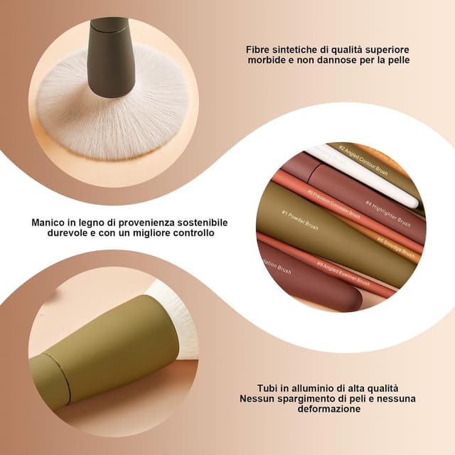 Detalle de Set pennelli make up da viaggio EIGSHOW Kabuki (9 pezzi) con fibre sintetiche extra morbide