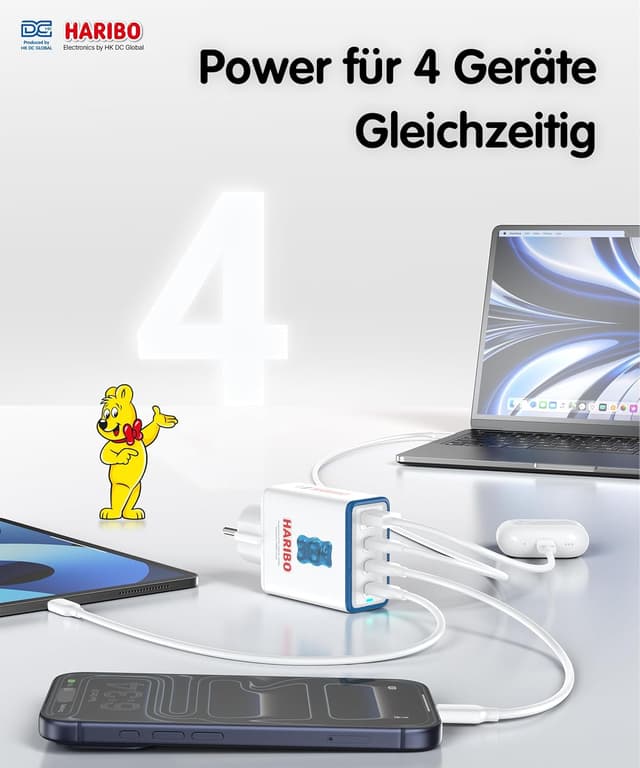 Detalle de HARIBO 100W USB-C Ladegerät 4-Port Netzteil (3× USB-C + 1× USB-A) mit PD/PPS, Blau