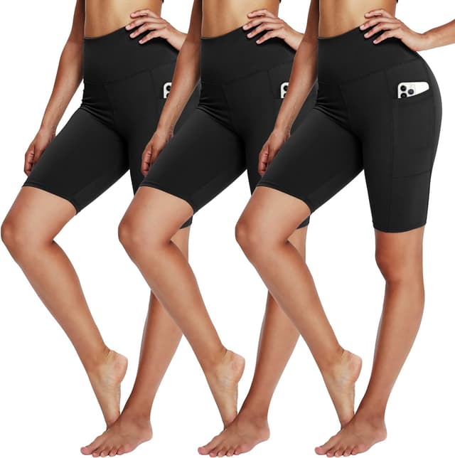 Detalle de Yolix 3-Pack Women’s 8" Biker Shorts (High Waisted, Tummy Control) – Black