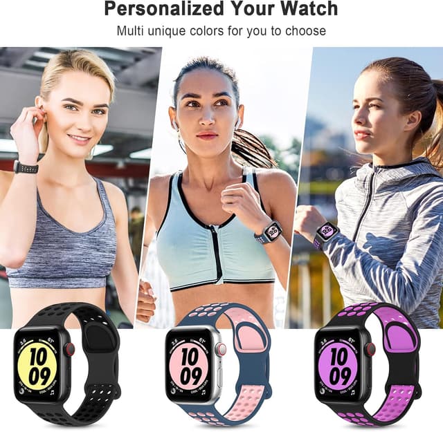 Detalle de DigiHero Sport Silicone Watch Straps for Apple Watch (44/46/42/40/45/41/38/49mm) – Breathable, Hypoallergenic Air Holes