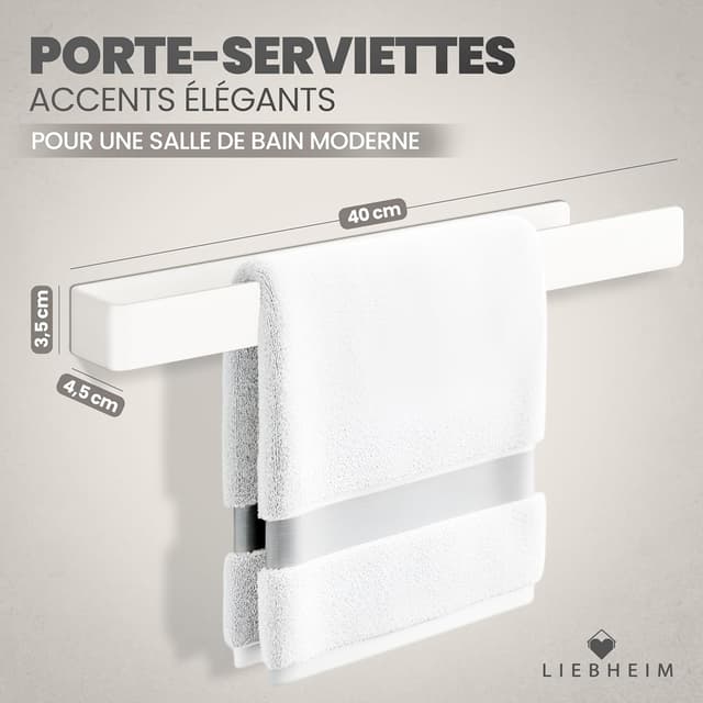 Detalle de LIEBHEIM porte-serviette mural aluminium blanc 40 cm (sans perçage)