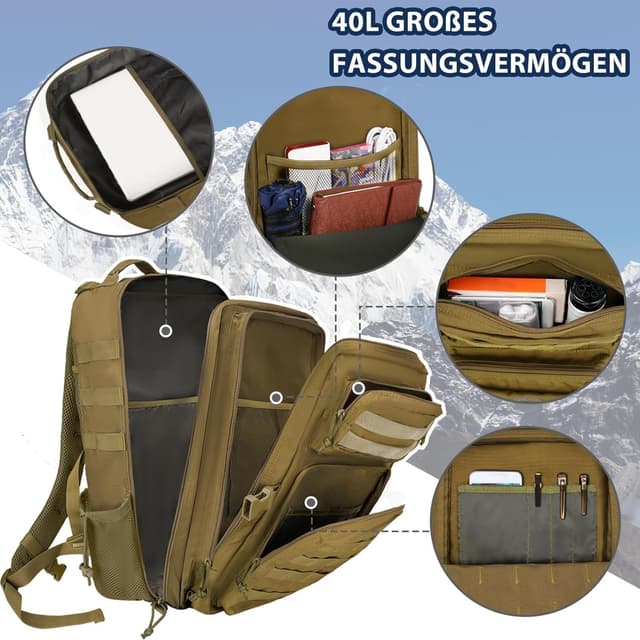 Detalle 1 de YOREPEK Tactical Rucksack 40 L Khaki