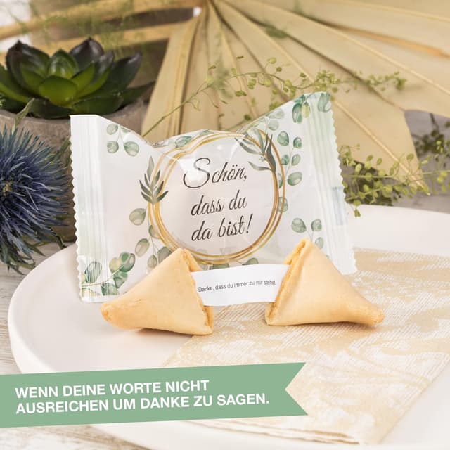 Detalle de FOOD crew 250 Glückskekse „Schön dass du da bist“ – einzeln verpackt, vegan als Gastgeschenk