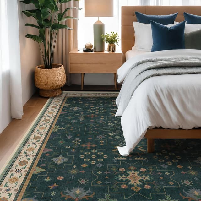 Thumbnail 3 de Hazo Haus Oushak Floral Rug 8x10 in Dark Green 🧹