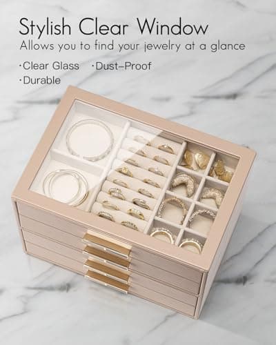 Detalle de Vlando joyero grande con 4 niveles y tapa de cristal (café con leche)