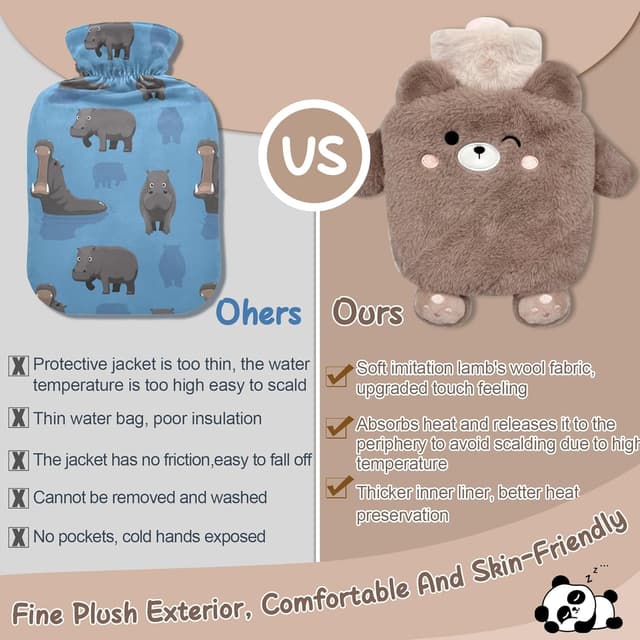 Detalle de YeahBoom Kinder-Wärmflasche Bär mit Handwärmerbezug – weich, abnehmbar & waschbar