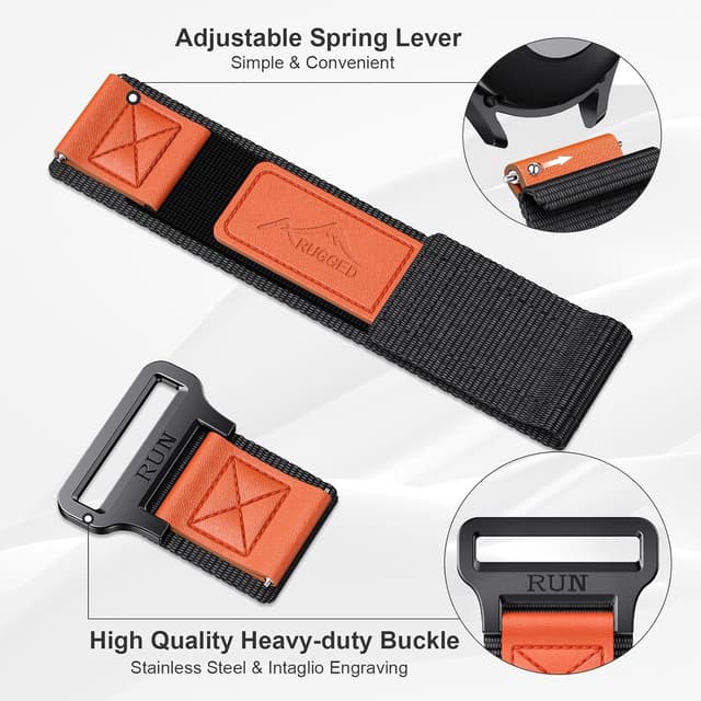 Detalle de Notocity 22mm nylon quick-release strap for Huawei Watch GT4/GT3/GT2/GT3 Pro, Garmin Vivoactive 4/Venu 2/3 and Samsung Galaxy Watch 3 45mm (Black/Orange)