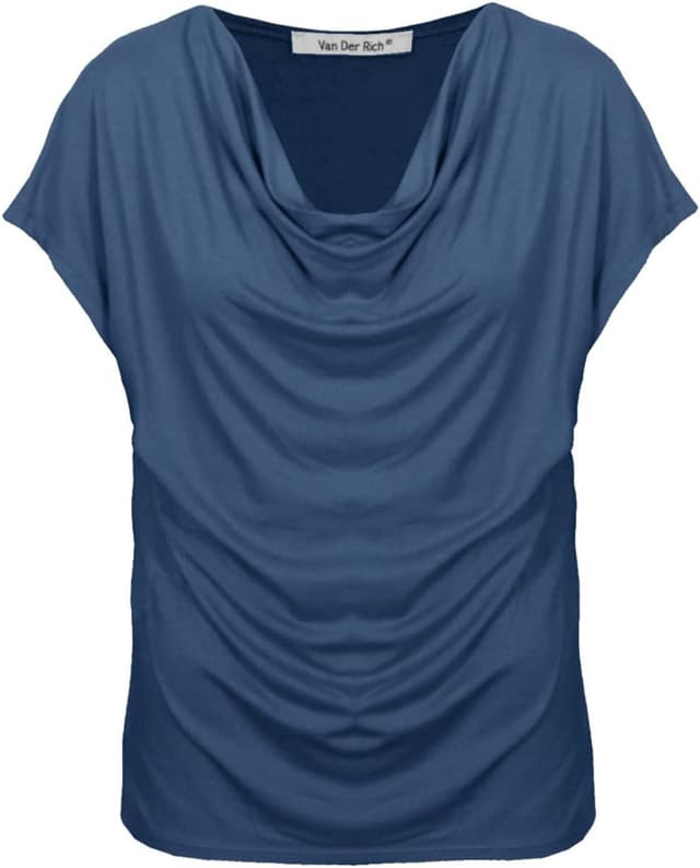 Detalle de Van Der Rich Damen T-Shirt-Bluse mit Wasserfallkragen