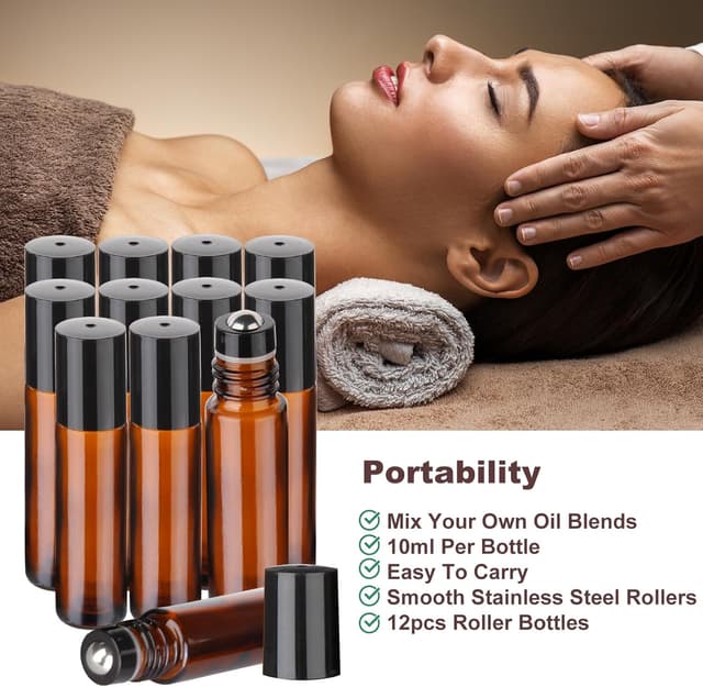 Detalle 1 de Hyber&Cara 10ml Glass Roll-On Bottles (12 pack) with Stainless Steel Roller Balls