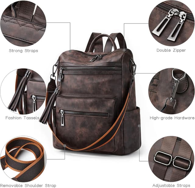 Detalle 2 de Shrrie Backpack Purse for Women – Convertible faux leather travel backpack & shoulder bag