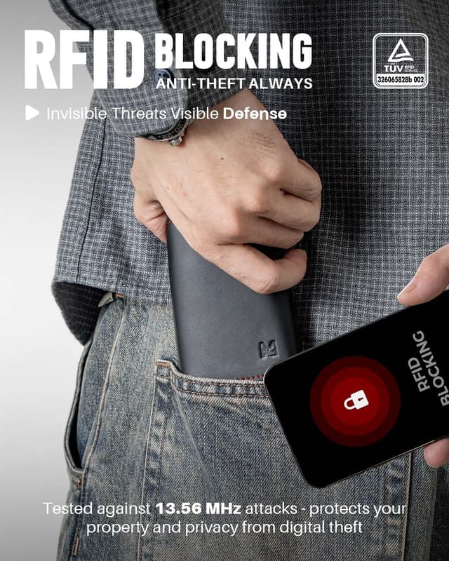 Detalle 2 de MYSHION Pop Up Wallet for Men (Black/Red) with Coin Pocket, ID Window & RFID Blocking