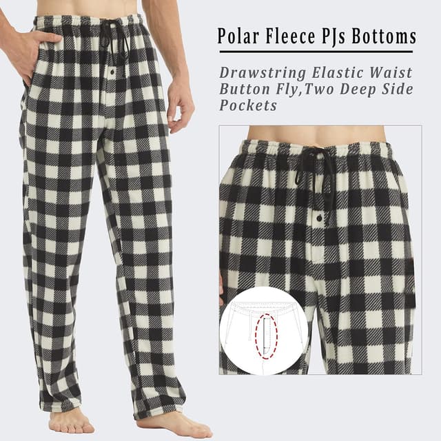 Detalle de YUSHOW 2er Pack Herren-Schlafanzughosen aus Fleece mit Kordelzug und Taschen (kariert, Winter)