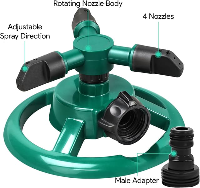 Detalle 2 de ENJSD Garden Sprinkler – Automatic 360° Rotating 3-Arm Lawn Irrigation Sprinkler