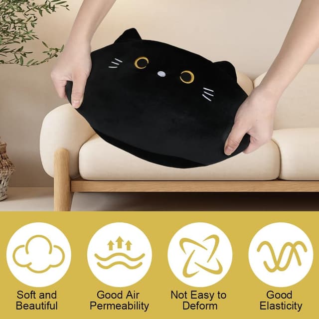 Thumbnail 5 de Vicloon Almohada de Peluche Gato Negro 🐱 Suave y Kawaii, 24 cm