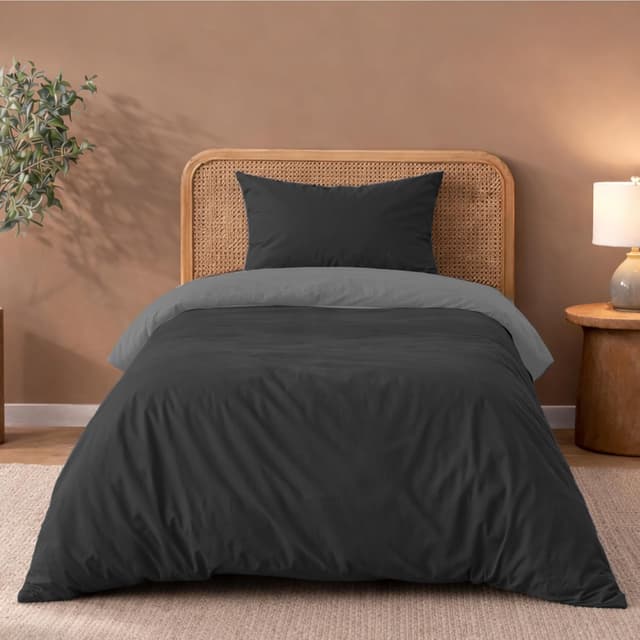 Detalle de Twinzen Housse de couette réversible 135x200 cm en microfibre grise (avec taie 50x70) – Parure Oeko-Tex