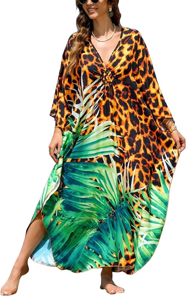 Thumbnail 6 de IMAGEKOPE Women’s 2025 Summer Kaftan Dress (Plus Size) Deep V-Neck Swim Cover-Up