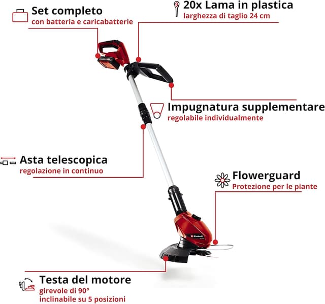 Detalle de Einhell GE-CT 18 Li Kit Power X-Change: tagliabordi a batteria con testa motore ruotabile