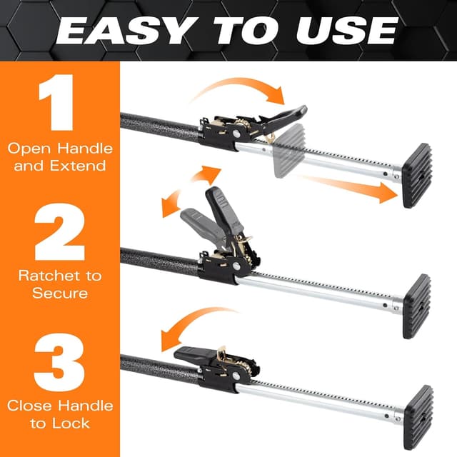 Detalle de Keeper Ratcheting Cargo Bar (Black/Silver) – Adjustable 40"–70