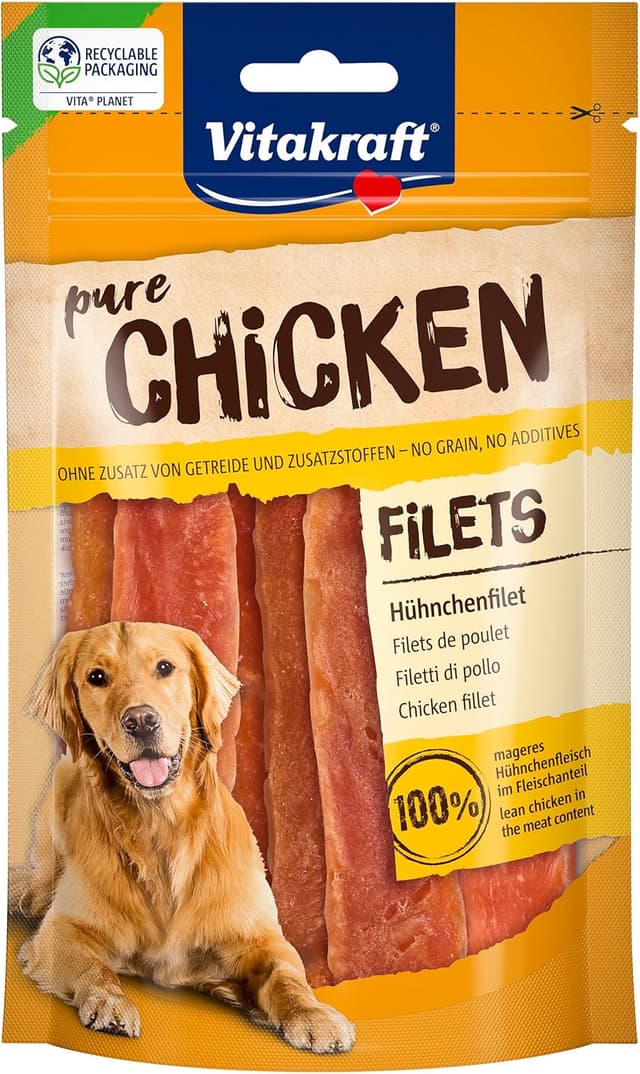 Detalle de Vitakraft Pure Chicken Filets Hundeleckerli aus Hühnerbrust, ohne Zucker (10x 80 g)