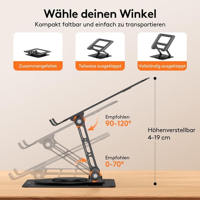 Detalle 1 de TECKNET 360° Laptop Ständer Höheneinstellbar