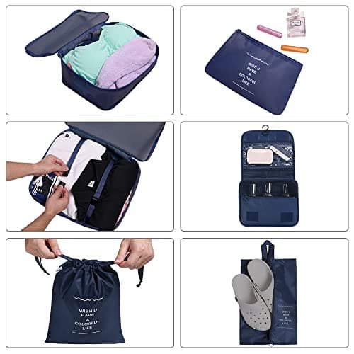 Detalle de OSDUE organizadores para maletas (8 set) con hebilla y neceser impermeable azul marino