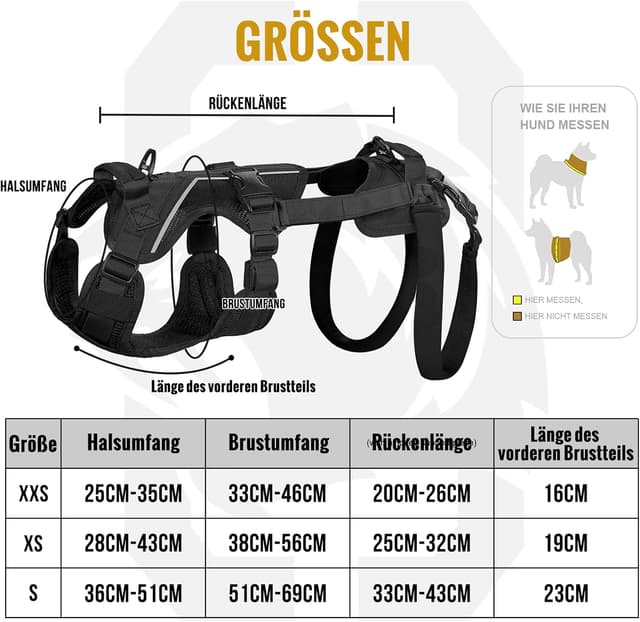 Detalle de OneTigris Hopper harnais pour chien taille S (noir) avec 2 poignées pour soutien et rééducation