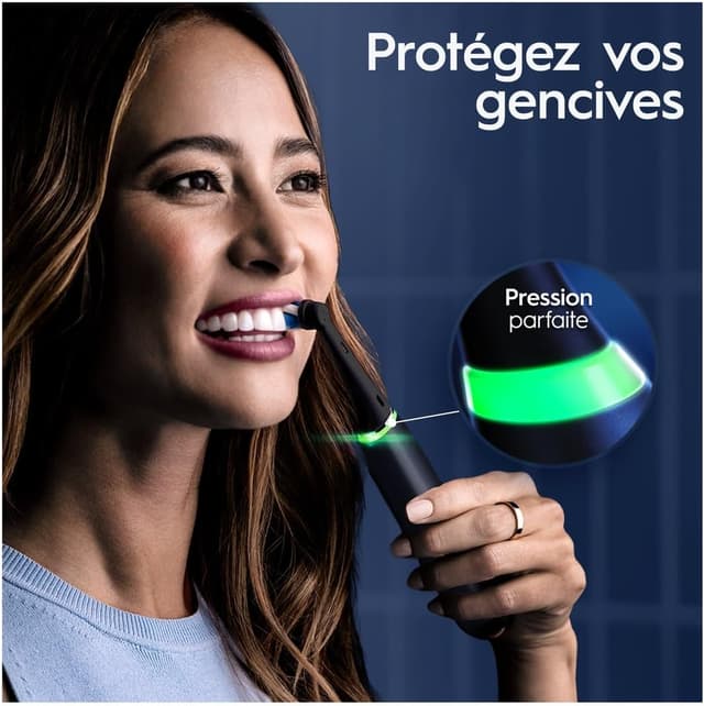 Detalle de Oral-B iO Série 9 brosse à dents électrique noire (capteur de pression, 7 modes) + 3 têtes de recharge