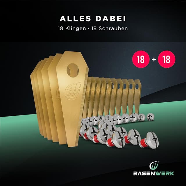 Detalle de RASENWERK Rasenroboter-Messerset (18 Stück) für Bosch Indego – Universal Ersatzklingen mit Titancarbid