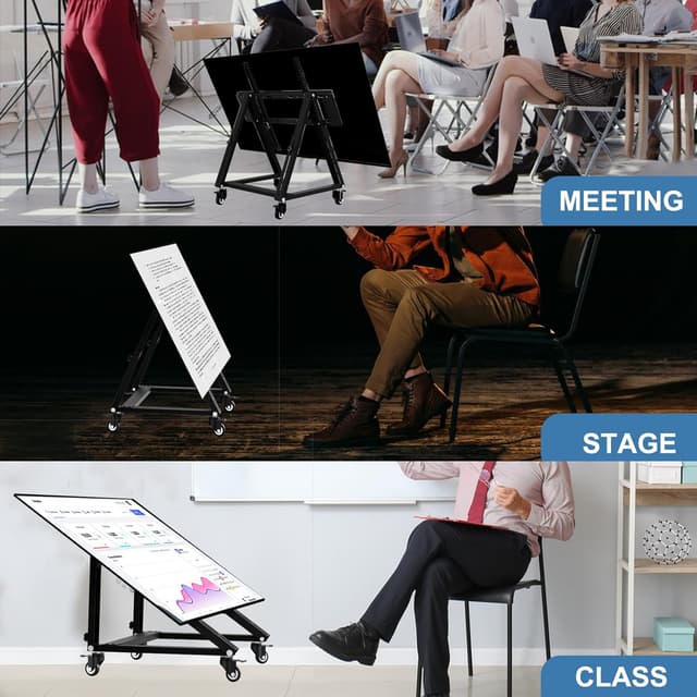 Detalle de Niedriger rollbarer TV-Ständer (26–65 Zoll) mit Rollen, höhenverstellbar und neigbar bis 68° – VESA 600×500