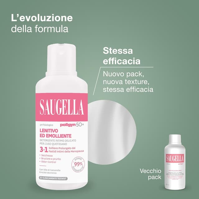 Detalle de Saugella Poligyn detergente intimo emolliente antiprurito con camomilla e acido lattico, pH neutro, adatto in menopausa (750 ml)