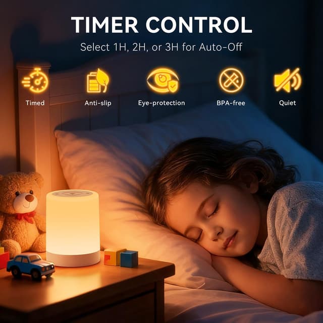 Detalle de Auxmir Night Light 3000mAh Rechargeable LED Table Lamp with Touch Control, RGB & Dimming (White)