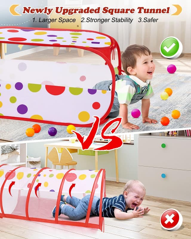 Thumbnail 1 de MAIKEHIGH 3 in 1 Kids Play Tent with Pop-Up Crawl Tunnel & Ball Pit (Foldable Indoor/Outdoor Playhouse)