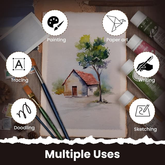 Detalle de Leather Village Watercolor Paper (7 x 5 inches) — 50 Sheets, 150 GSM Mixed Media Deckle-Edge