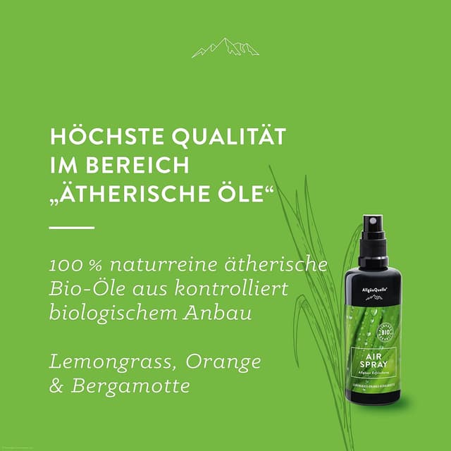 Detalle de AllgäuQuelle BIO-Airspray „Allgäuer Erfrischung“ (Lemongrass, Orange, Bergamotte) – 100 ml