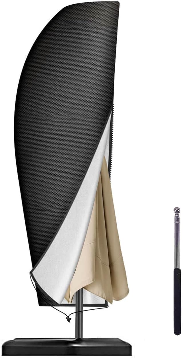 Detalle de Reinalin Sonnenschirm Schutzhülle mit Stab – wasserdicht & UV-beständig für Ampelschirme, 265 x 40/70/50 cm (Schwarz)