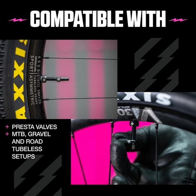 Detalle 2 de Muc-Off valvole Presta nere per tubeless 44 mm (1 coppia) con smonta-valvola incluso