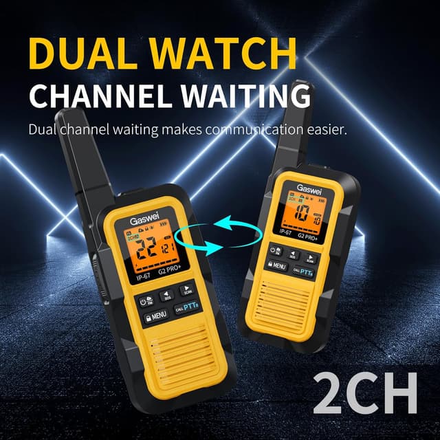 Detalle de Gaswei G2pro+ IP67 Floating Heavy-Duty Walkie Talkies (2-Pack, Yellow) for Adults with FRS, NOAA Weather, SOS