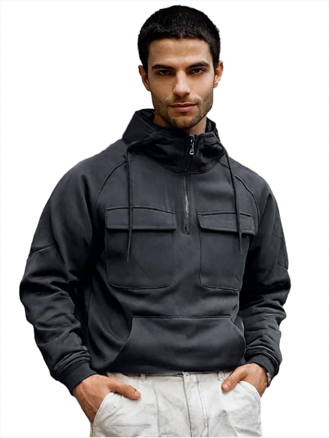 Detalle de Hello MrLin Cargo Hoodies for Men – UK tactical zip-up sweatshirt with multiple pockets