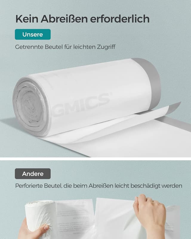 Detalle de SONGMICS Müllbeutel mit Zugband für 50 Liter, hochbelastbar, weiß – 3 Rollen (120 Stück) KRB050A03
